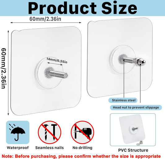 20pcs Adhesive Wall Mount Screw Hooks, Heavy Duty Adhesive Hooks, Seamless Screws for Wall Mount Shelf, Kitchen Bathroom Home Office, 14 mm/13 lbs(Max)