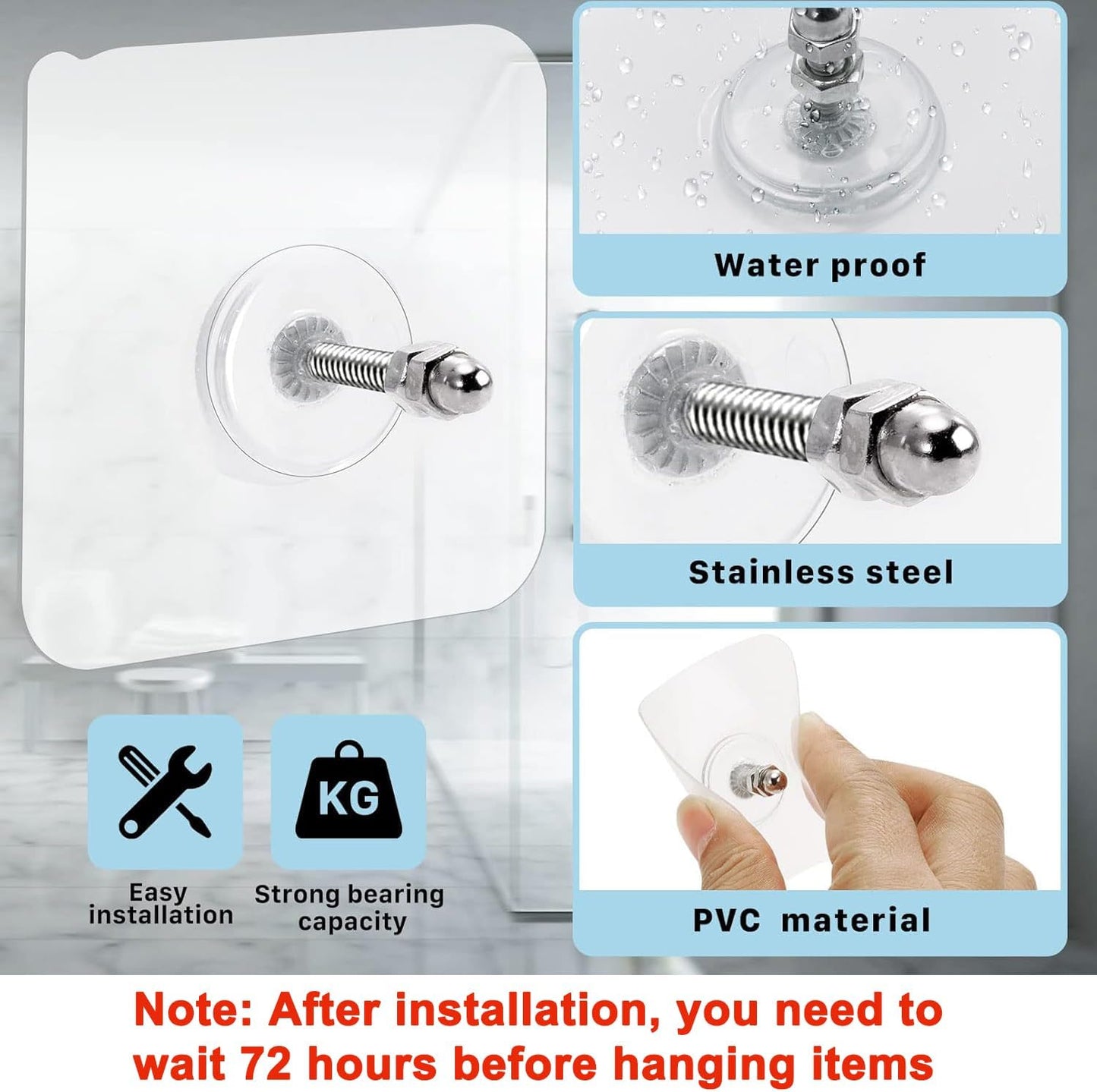 20pcs Adhesive Wall Mount Screw Hooks, Heavy Duty Adhesive Hooks, Seamless Screws for Wall Mount Shelf, Kitchen Bathroom Home Office, 14 mm/13 lbs(Max)