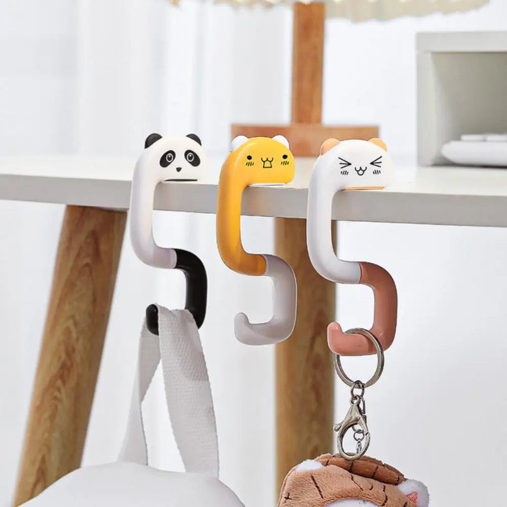 Cartoon Shape Portable Bag Hook, Bracket Punch Free Hooks, Weight Bearing Desktop Hooks, Foldable Cartoon Animal Hooks