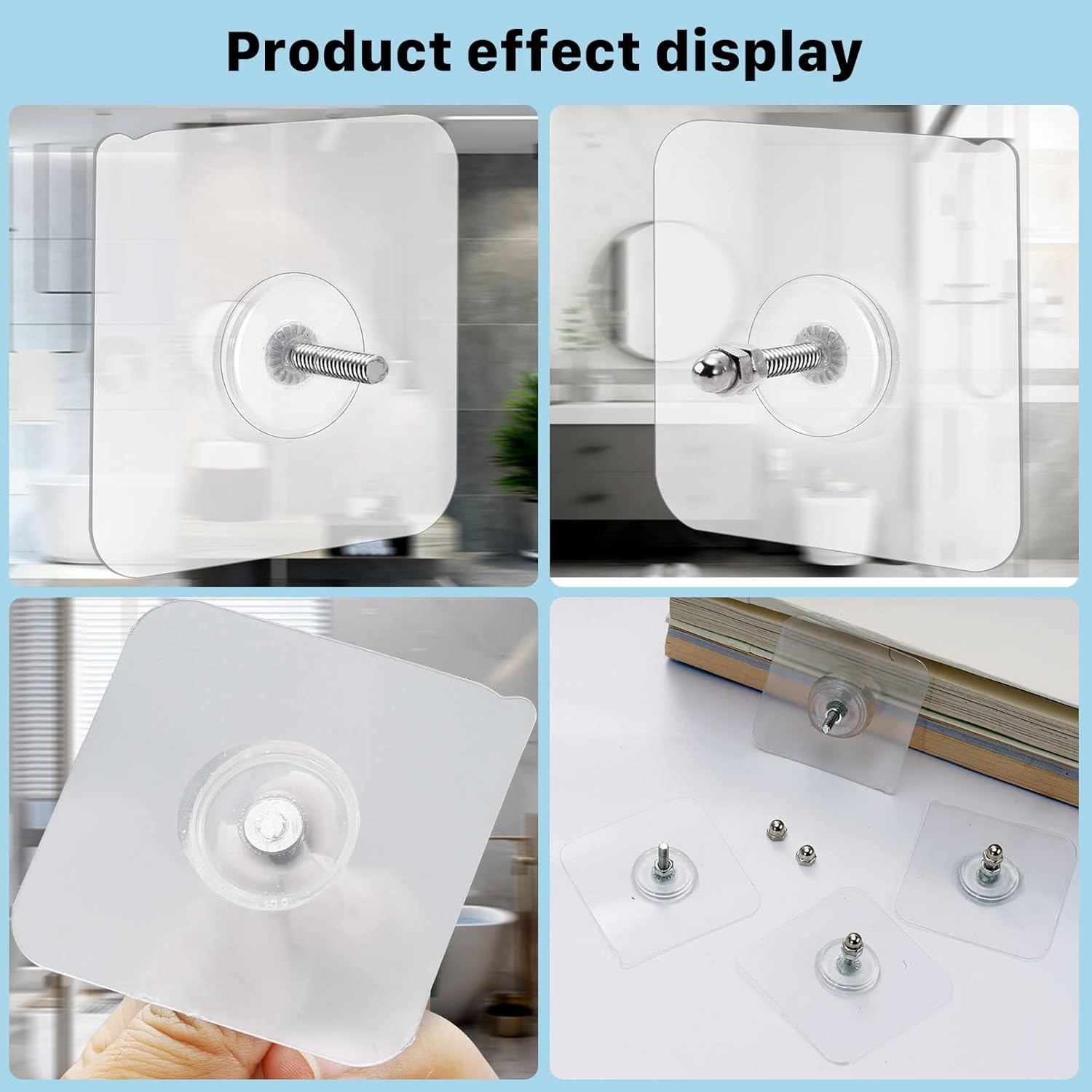 20pcs Adhesive Wall Mount Screw Hooks, Heavy Duty Adhesive Hooks, Seamless Screws for Wall Mount Shelf, Kitchen Bathroom Home Office, 14 mm/13 lbs(Max)