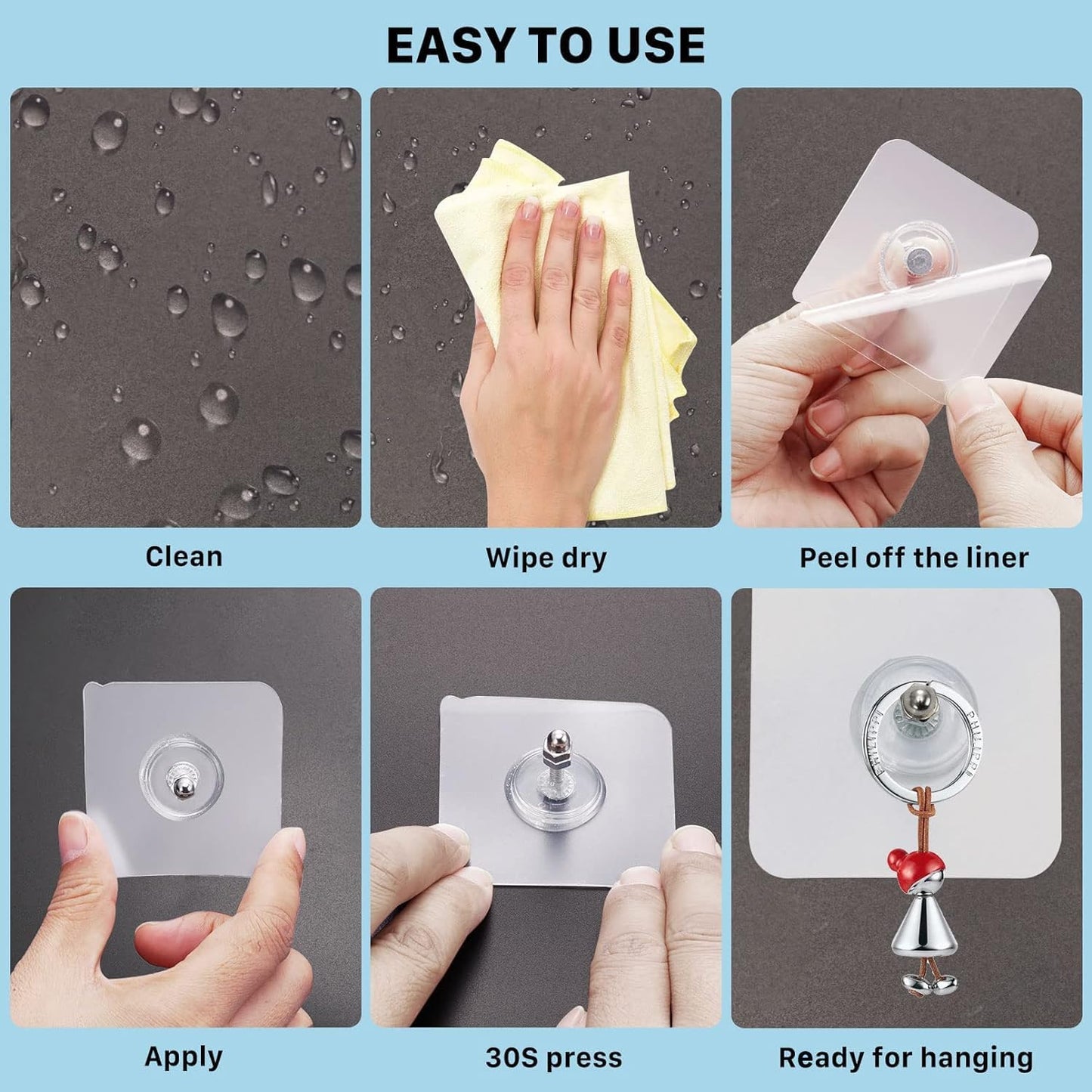 20pcs Adhesive Wall Mount Screw Hooks, Heavy Duty Adhesive Hooks, Seamless Screws for Wall Mount Shelf, Kitchen Bathroom Home Office, 14 mm/13 lbs(Max)