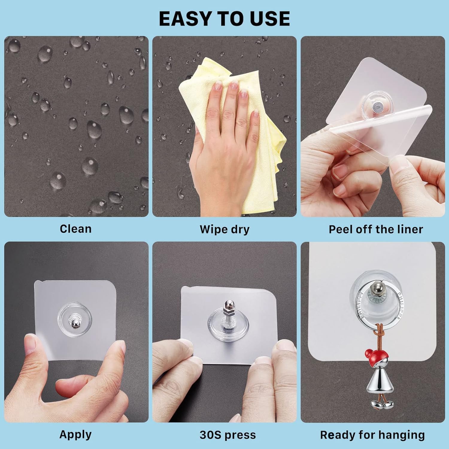 20pcs Adhesive Wall Mount Screw Hooks, Heavy Duty Adhesive Hooks, Seamless Screws for Wall Mount Shelf, Kitchen Bathroom Home Office, 14 mm/13 lbs(Max)